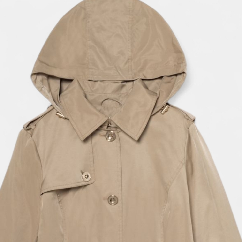 New Michael Kors Tan Hooded Trench Coat - Picture 3 of 9